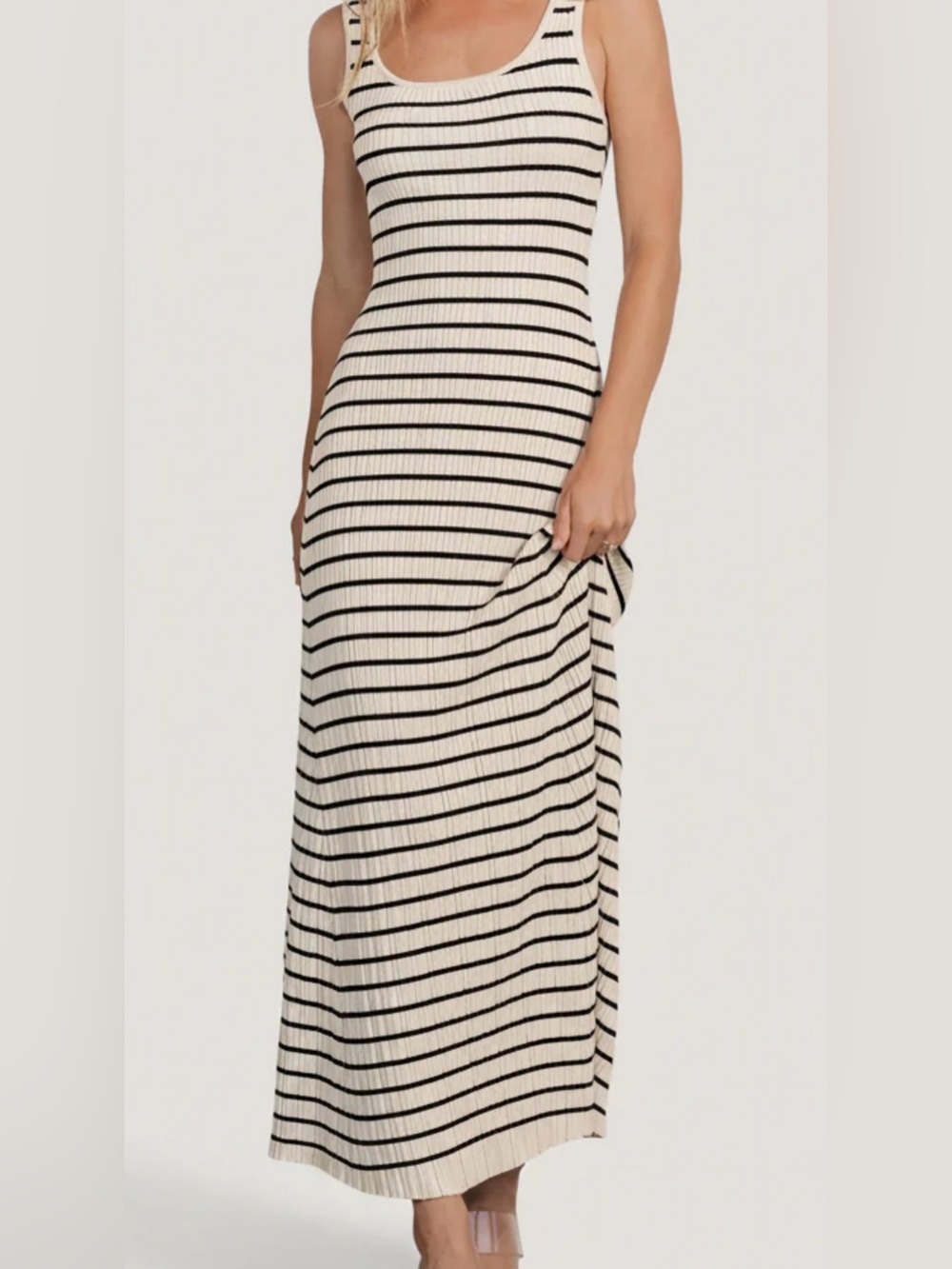 Baltic Born Cream and Black Striped Ribbed Maxi Dress